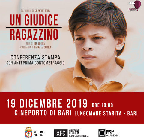 Giovedì 19 dicembre al Cineporto di Bari conferenza stampa di presentazione del corto "Un giudice ragazzino" di Pierluigi Glionna
